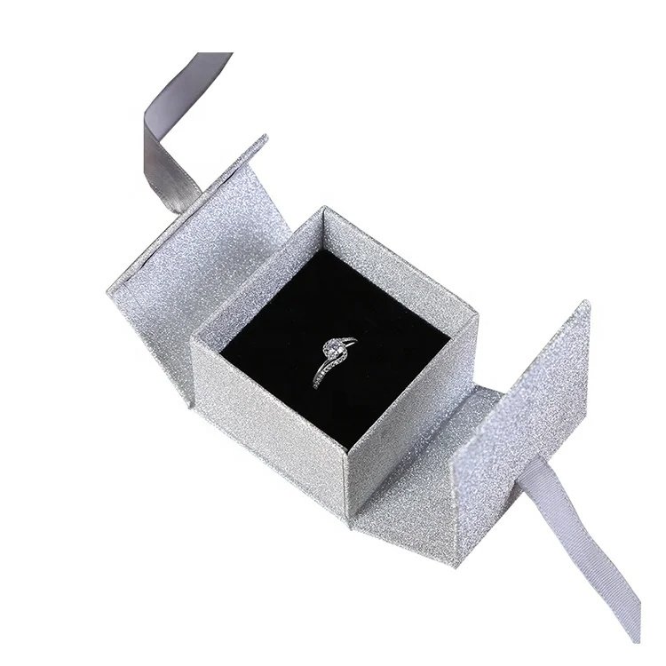 Silver Glitter Double Side Open Gift Boxes for Jewelry Ring